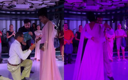 Influenciadora baiana Cláudia Souza é pedida em casamento em meio à viagem de cruzeiro: 'Claro que sim, seu Dantas'