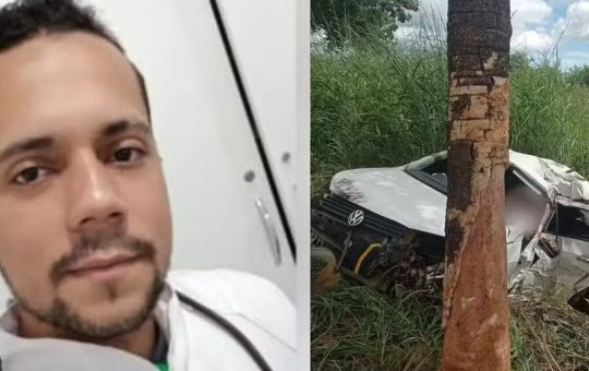 Técnico de enfermagem morre após pneu estourar e veículo colidir com árvore