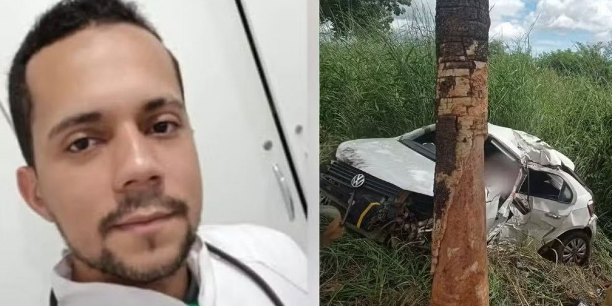 Técnico de enfermagem morre após pneu estourar e veículo colidir com árvore 