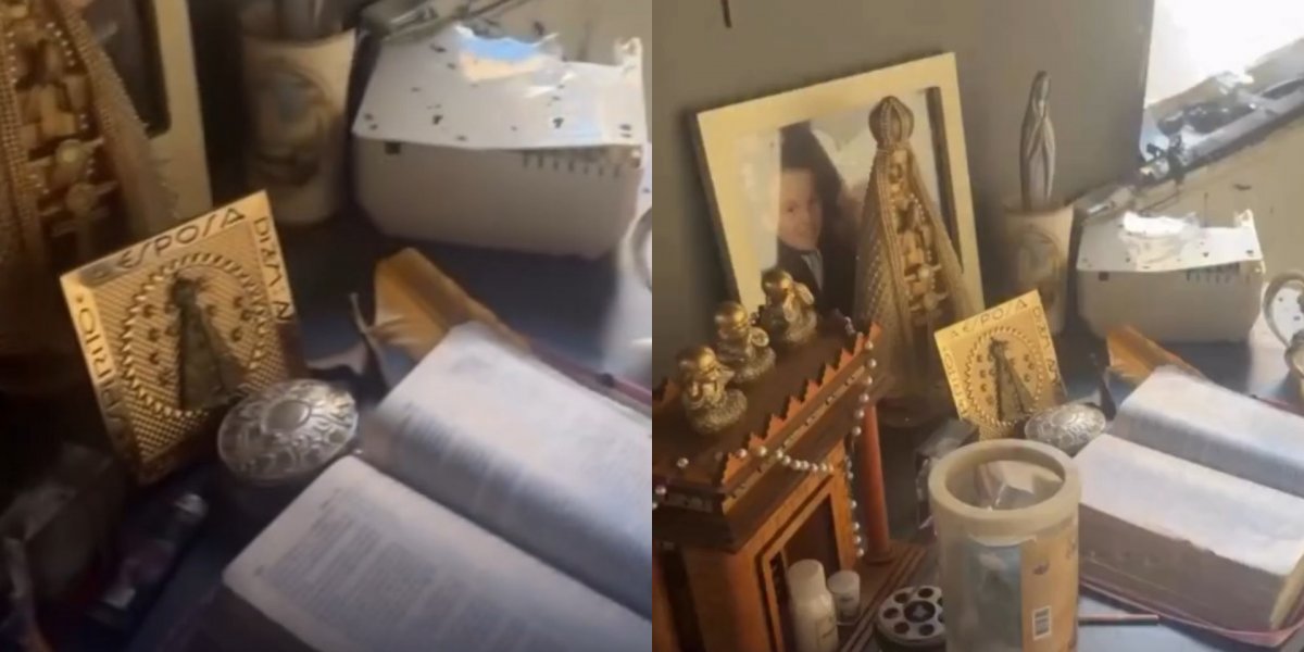 Objetos religiosos ficam preservados após incêndio atingir casa dos pais de MC Gui