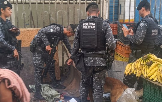 Cão farejador da PM flagra drogas escondidas em barraca de frutas no centro de Salvador