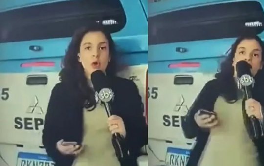 Repórter do SBT é atropelada por viatura da PM ao vivo e cena viraliza