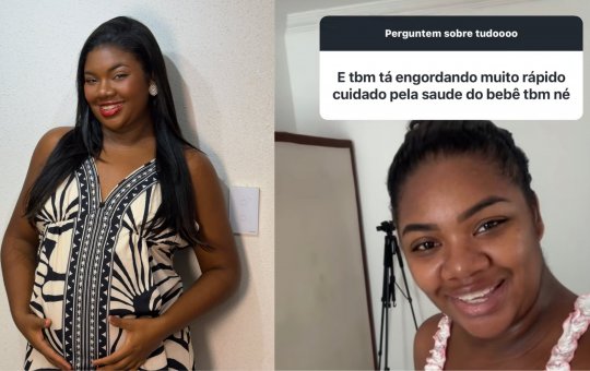 Grávida, Raquel Brito rebate comentários de que ela estaria engordando: 'Tô comendo por dois'
