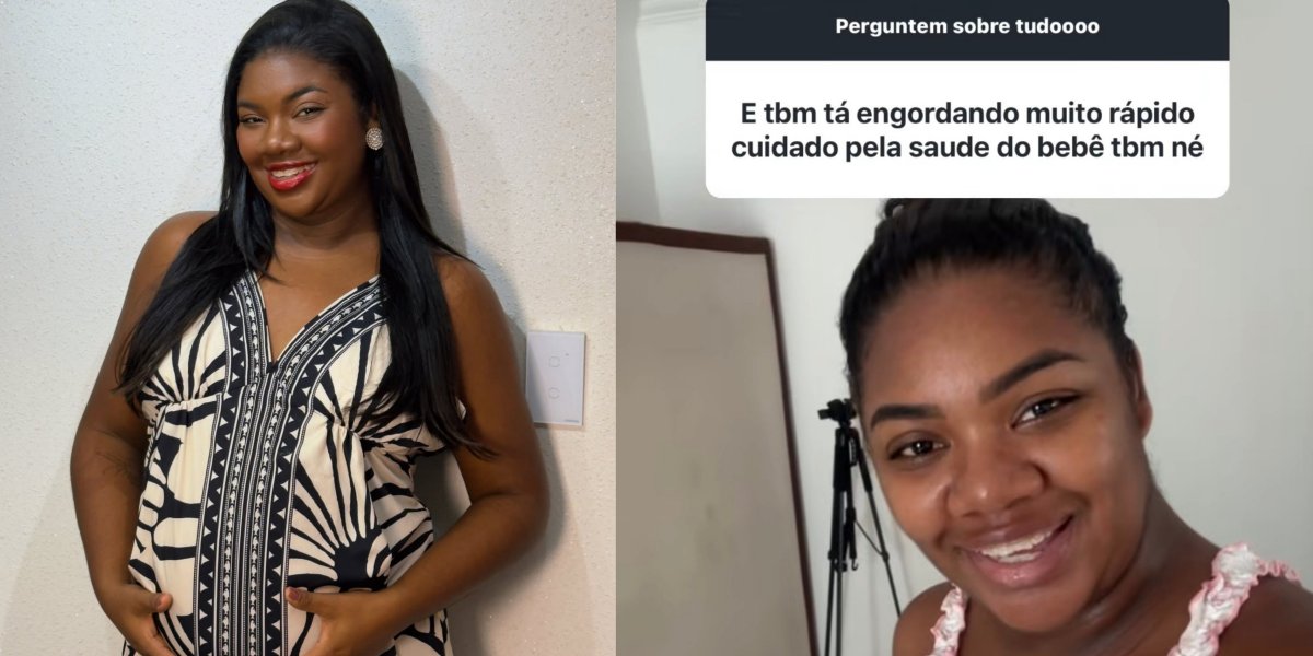 Grávida, Raquel Brito rebate comentários de que ela estaria engordando: 'Tô comendo por dois'