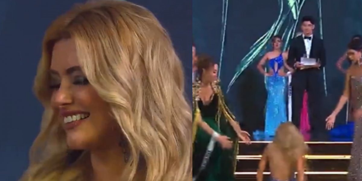 Miss Brasil se desequilibra e cai no palco durante premiação ao vivo