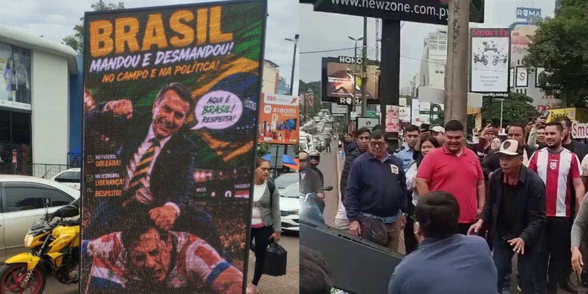 Telões com montagem de Jair Bolsonaro agredindo jogador causam revolta no Paraguai