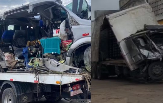 Confira como ficou a van e o caminhão após acidente com 16 mortos na Bahia