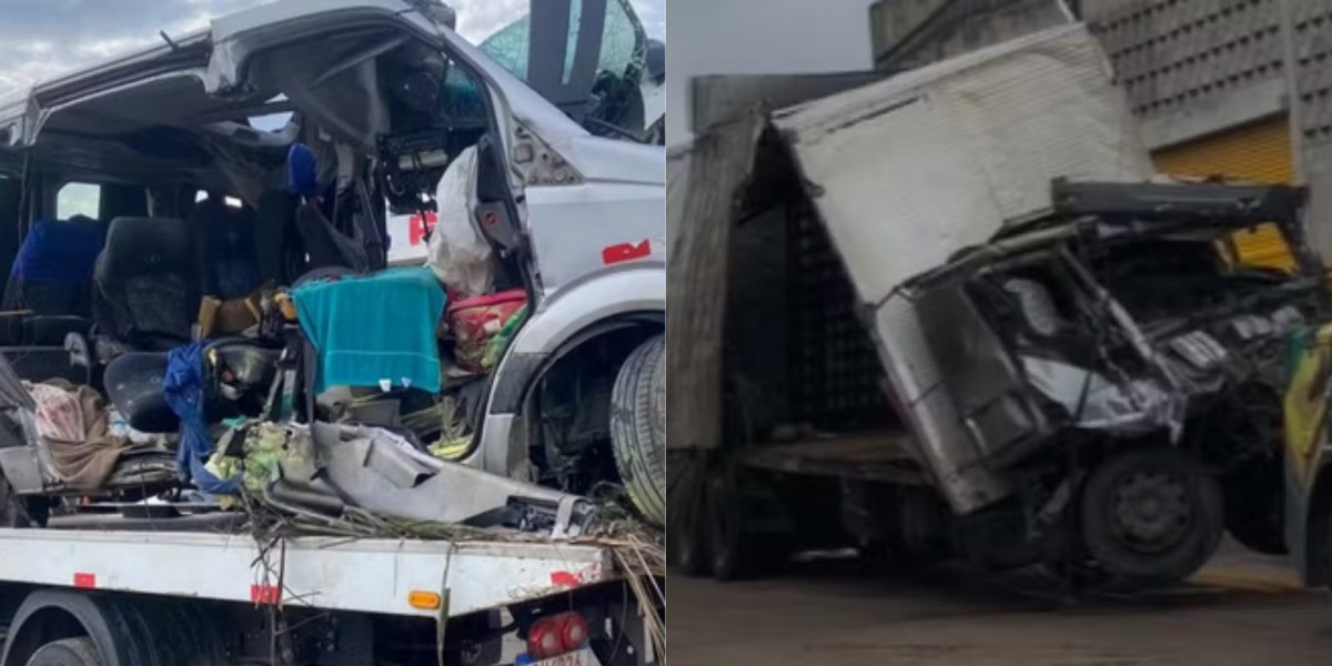 Confira como ficou a van e o caminhão após acidente com 16 mortos na Bahia