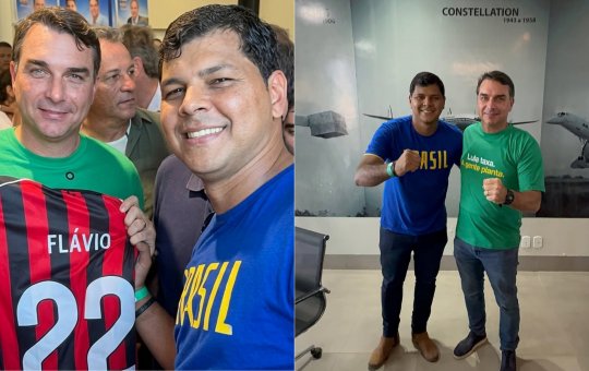 Deputado baiano presenteia Flávio Bolsonaro com camisa do Vitória: 'Única hipótese que uso vermelho'