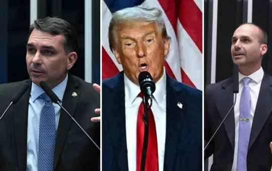 Donald Trump confunde Eduardo com Flávio Bolsonaro ao dizer que prenderam o "Bolsonaro Jr."