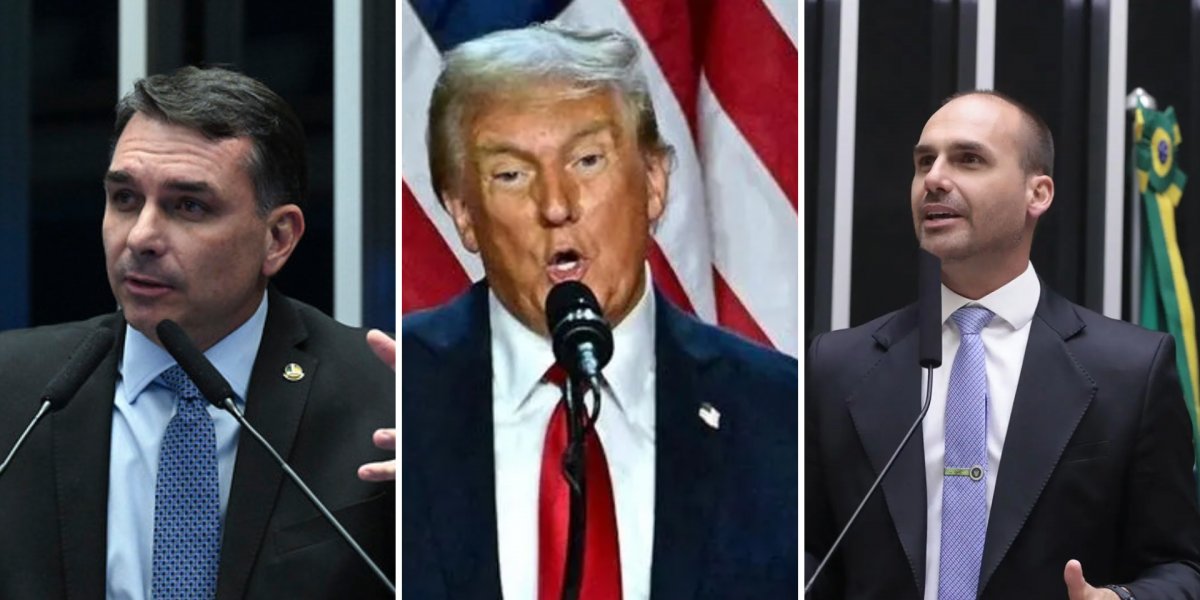 Donald Trump confunde Eduardo com Flávio Bolsonaro ao dizer que prenderam o "Bolsonaro Jr."