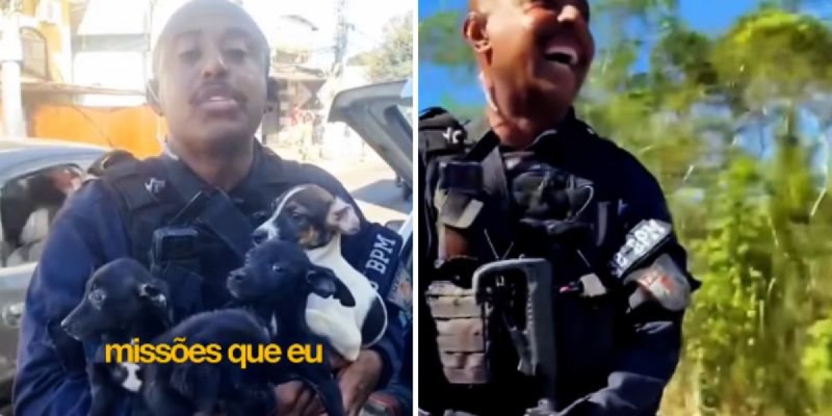 Policial vibra após resgatar 15 cães vítimas de maus-tratos na Bahia