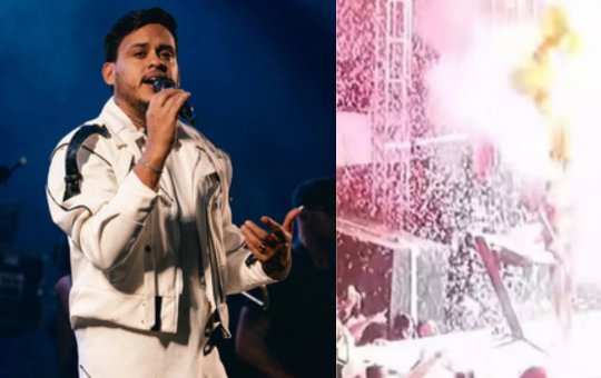 Balões pegam fogo durante show de Thiago Aquino no São João da Bahia