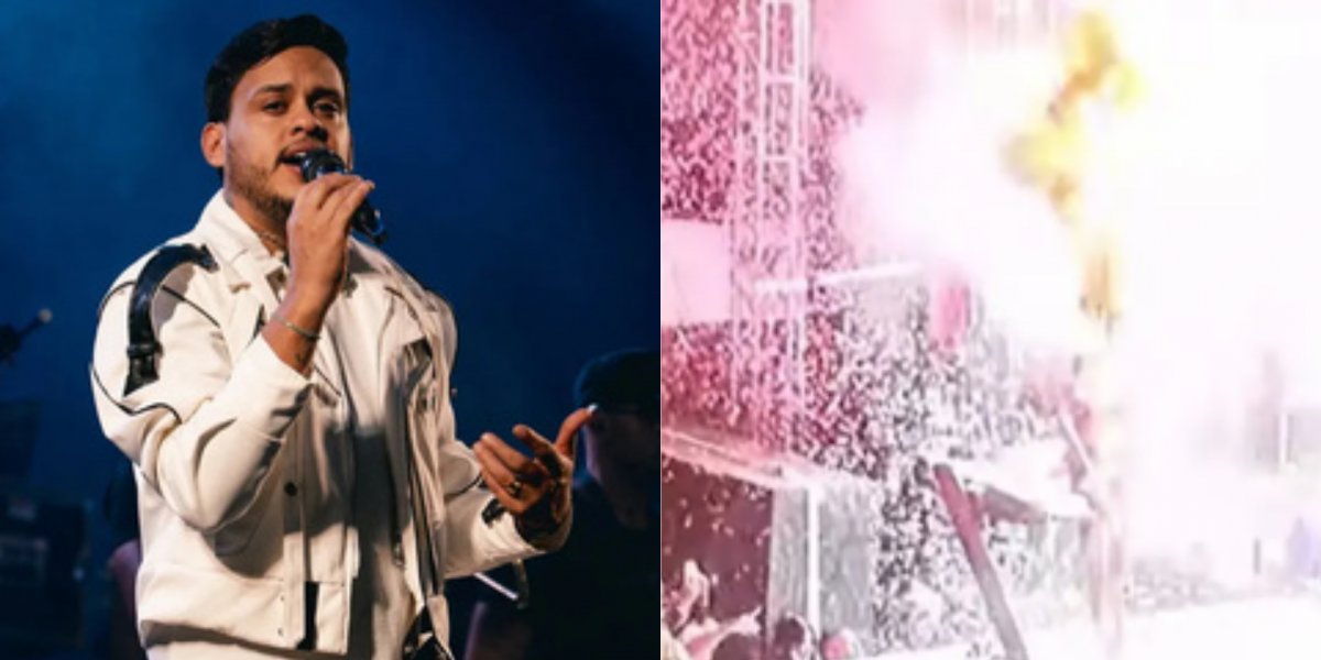Balões pegam fogo durante show de Thiago Aquino no São João da Bahia