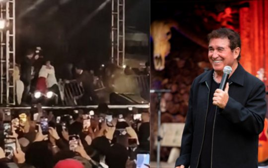 Estrutura do palco cede durante show de Amado Batista no São João de Itapetinga, na Bahia