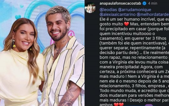 Prima de Virginia revela que Zé Felipe pediu divórcio: 'Foi precipitado em casar'
