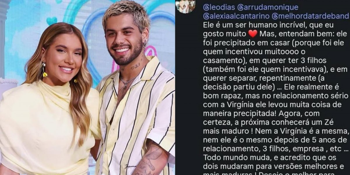 Prima de Virginia revela que Zé Felipe pediu divórcio: 'Foi precipitado em casar'