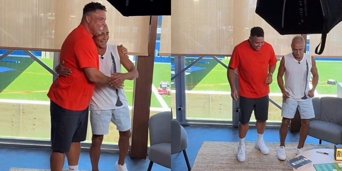 Em clima descontraído, Ronaldo ensina passos de dança a Romário durante programa e cena viraliza
