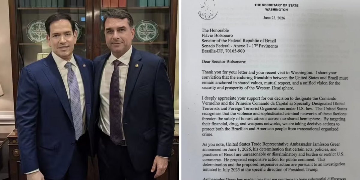 Marco Rubio responde a Flávio Bolsonaro e reforça defesa de tarifas dos EUA contra o Brasil