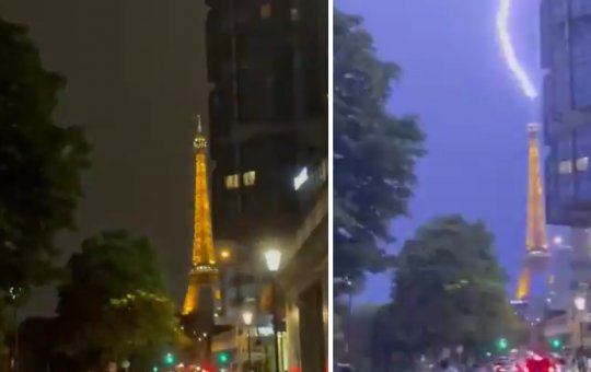 Torre Eiffel é atingida por raios durante forte tempestade em Paris