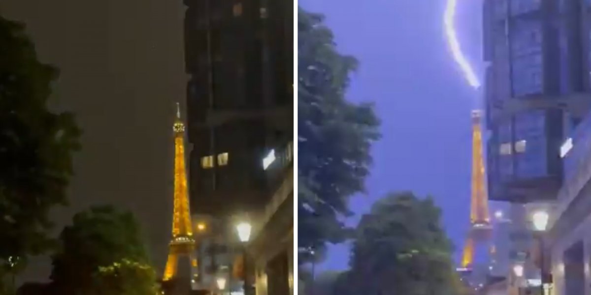 Torre Eiffel é atingida por raios durante forte tempestade em Paris