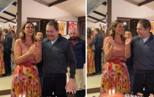 Em rara aparição, Faustão surge sorridente em comemoração de aniversário da esposa