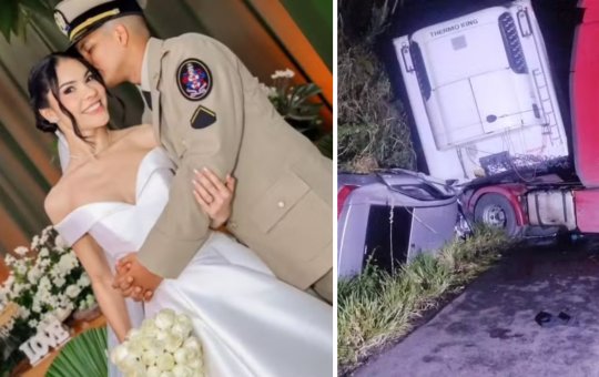 Esposa morre e PM fica gravemente ferido após colisão entre carro e carreta na Bahia