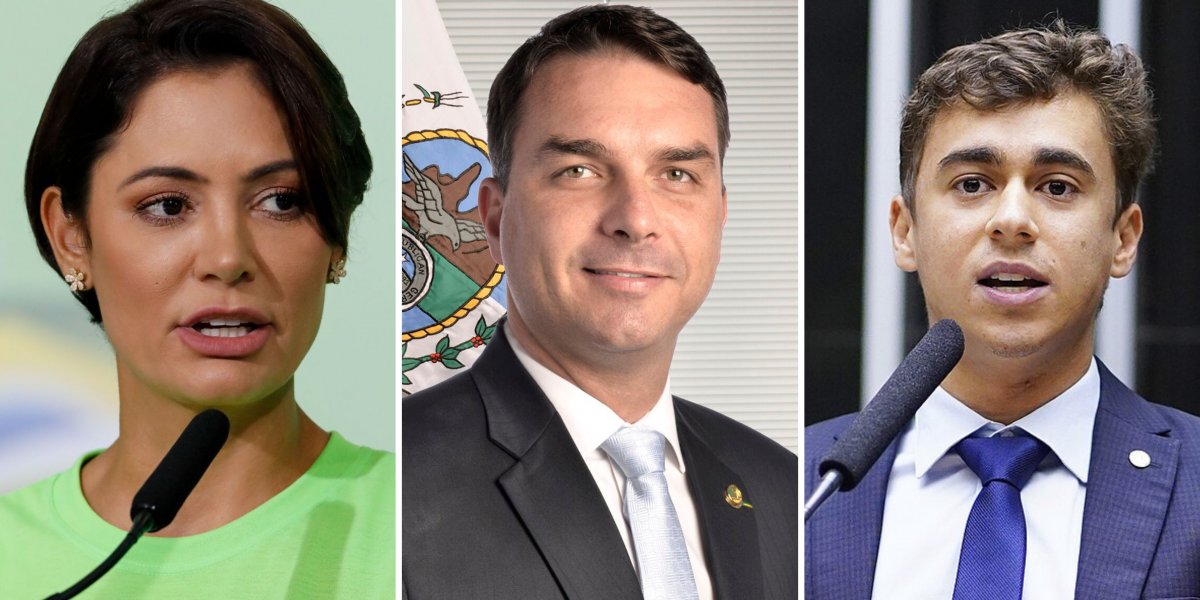 Michelle Bolsonaro, Flávio Bolsonaro e Nikolas Ferreira