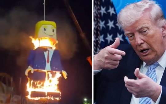 Irã queima boneco gigante em estilo Lego de Donald Trump durante funeral de líder supremo