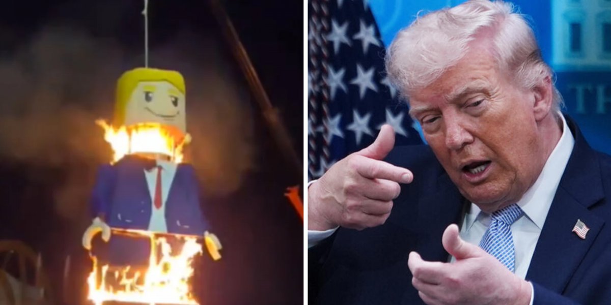 Irã queima boneco gigante em estilo Lego de Donald Trump durante funeral de líder supremo