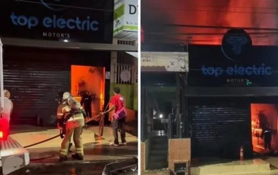 Duas pessoas são resgatadas pelo telhado de prédio após loja de motos elétricas pegar fogo na Bahia