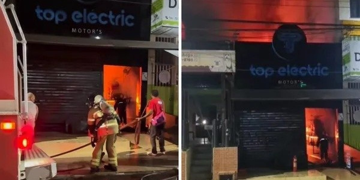 Duas pessoas são resgatadas pelo telhado de prédio após loja de motos elétricas pegar fogo na Bahia