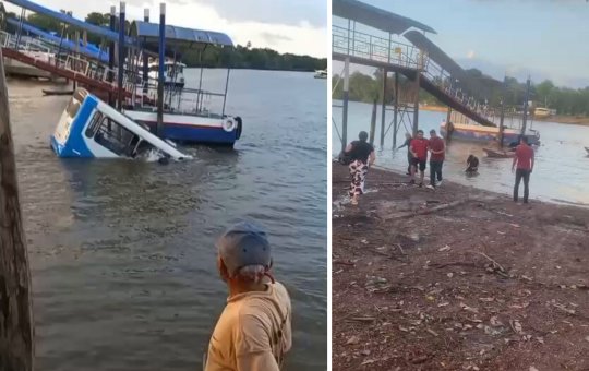 Vídeo: Ônibus afunda em rio após motorista perder controle no Pará