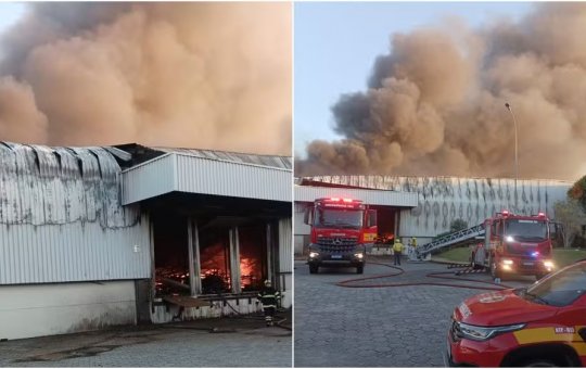 Incêndio de grande proporção atinge fábrica de moda em Itajaí