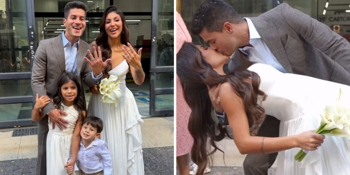 Arthur Aguiar e Jheny Santucci oficializam casamento no civil em cerimônia intimista