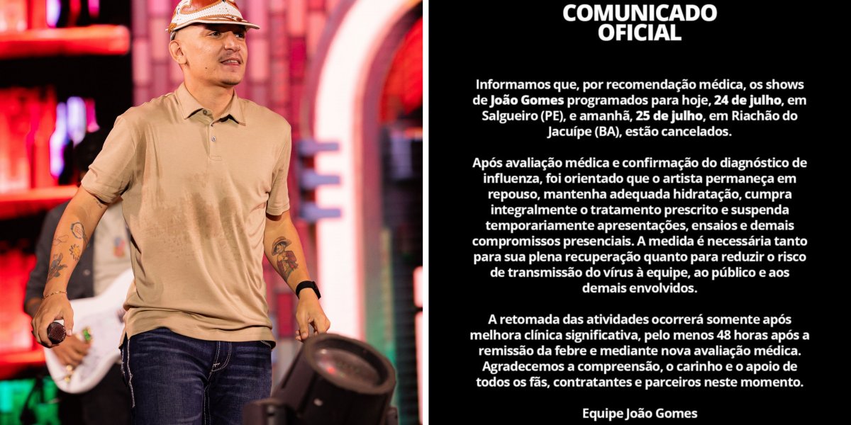 Após internação em hospital, João Gomes cancela apresentação na Bahia