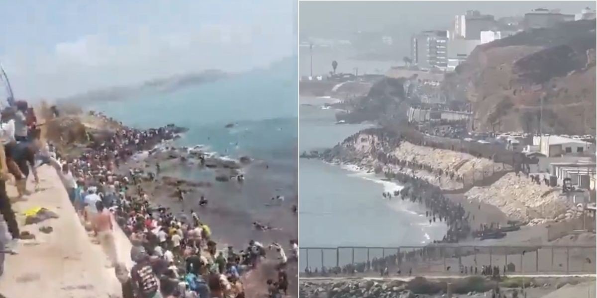Multidão rompe barreiras e invade cidade da Espanha após travessia em massa vinda do Marrocos