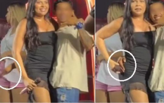 Jovem invade palco e bate na bunda de cantora durante show de banda de forró