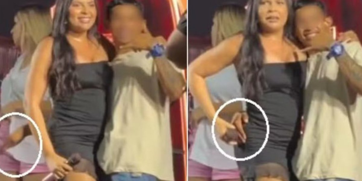 Jovem invade palco e bate na bunda de cantora durante show de banda de forró