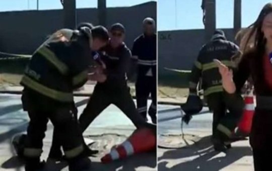 Repórter da Record leva susto ao cair em bueiro durante transmissão ao vivo
