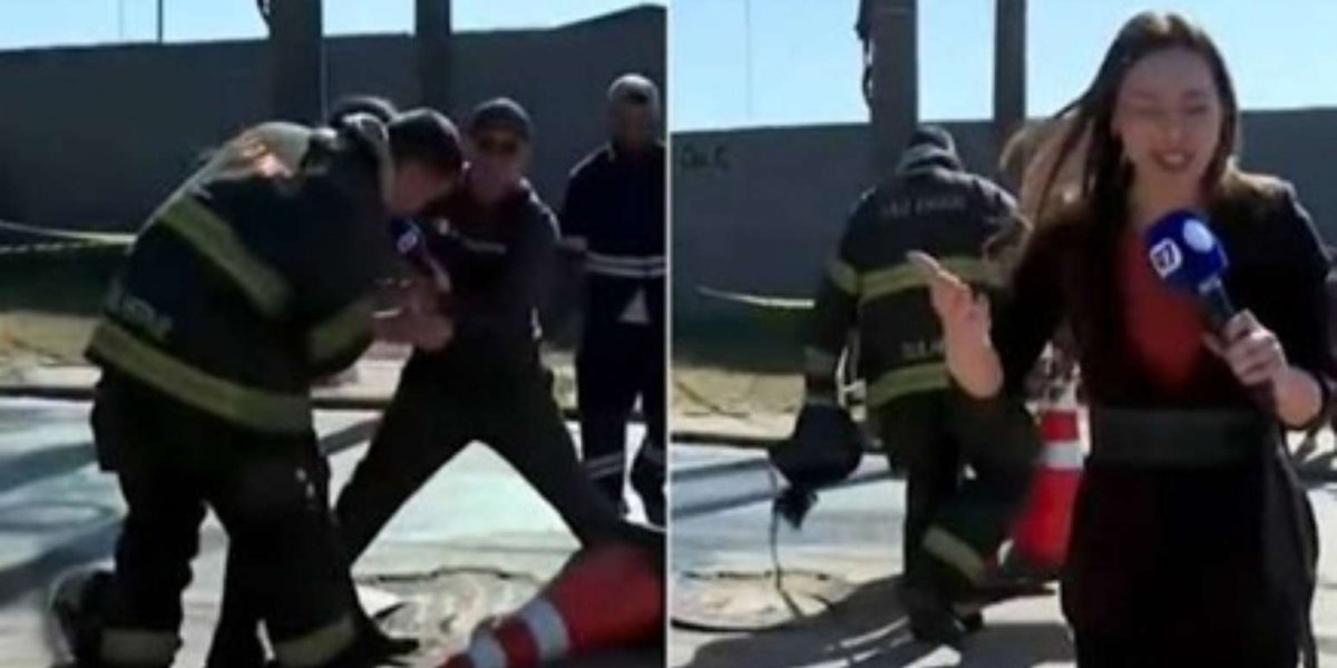 Repórter da Record leva susto ao cair em bueiro durante transmissão ao vivo