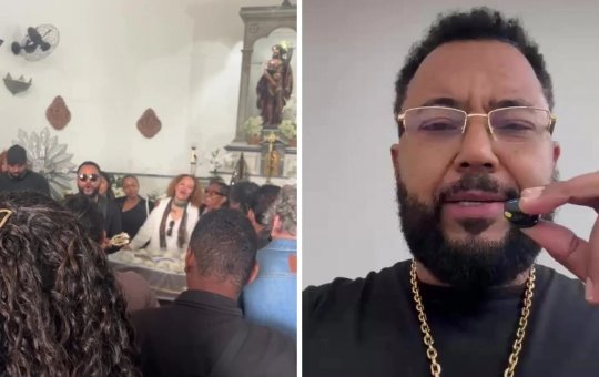 Dudu Nobre canta samba ao lado de familiares durante velório da mãe