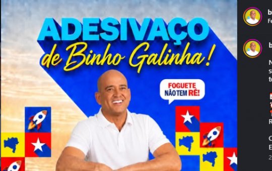 Mesmo sem registro confirmado, Binho Galinha anuncia adesivaço de campanha em Feira