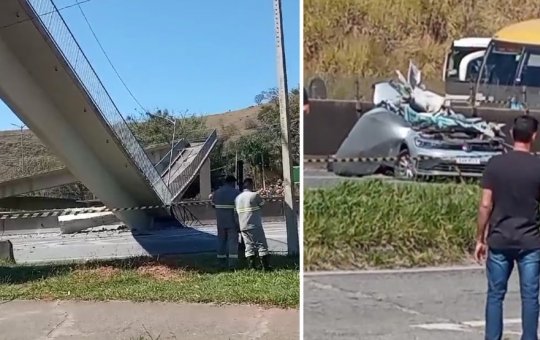 Passarela desaba após ser atingida por caminhão e deixa dois mortos em São Paulo