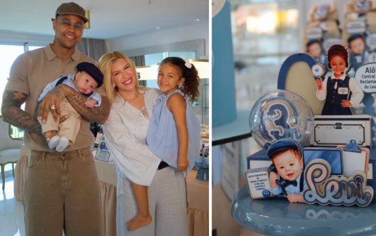Lore Improta e Léo Santana celebram 3 meses de Levi com festa de “Central de Reclamações”