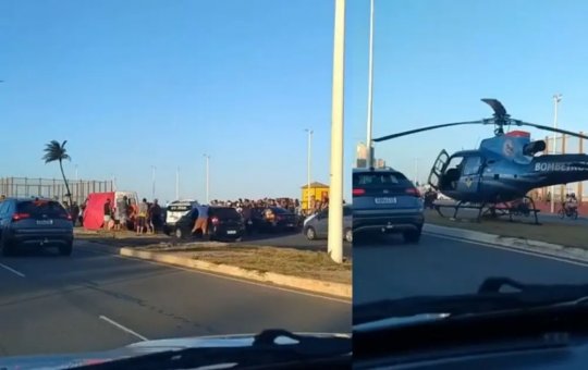 Acidente na orla de Patamares mobiliza equipes de resgate e helicóptero em Salvador
