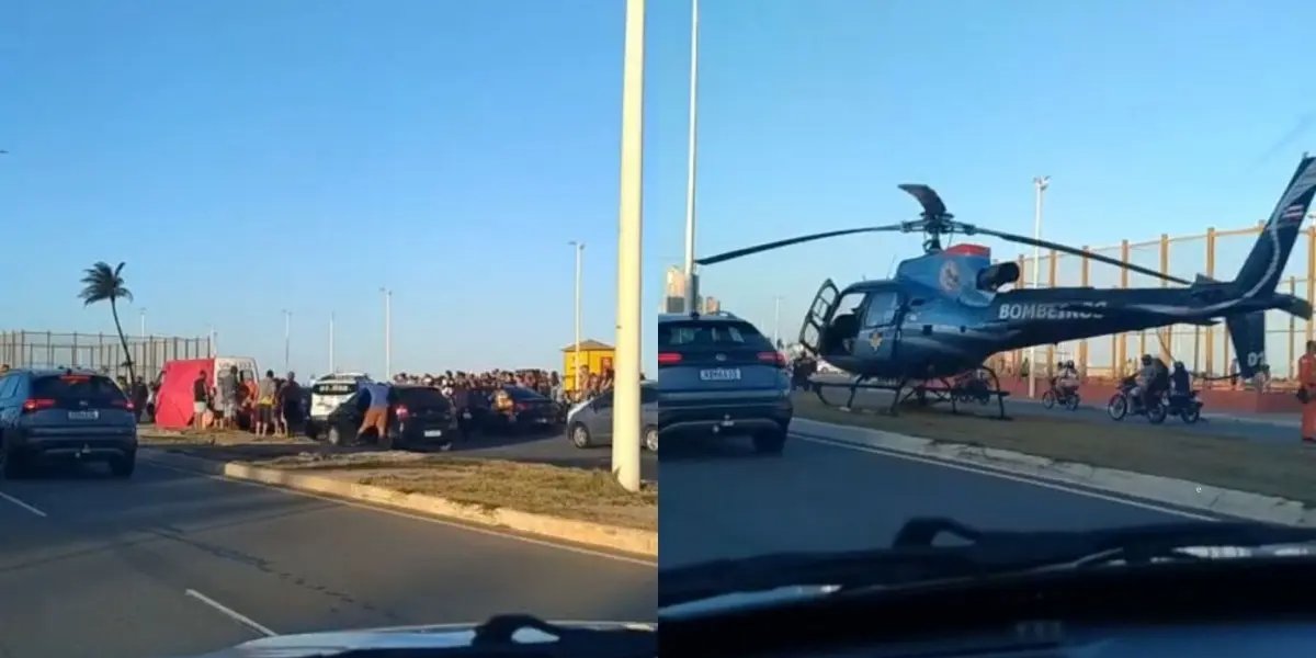 Acidente na orla de Patamares mobiliza equipes de resgate e helicóptero em Salvador