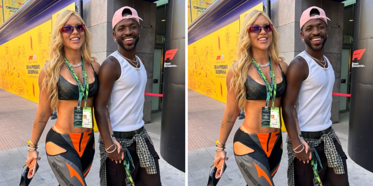 Vini Jr. e Virginia Fonseca chegam juntos ao GP da Espanha de F1 e look da influenciadora repercute na web