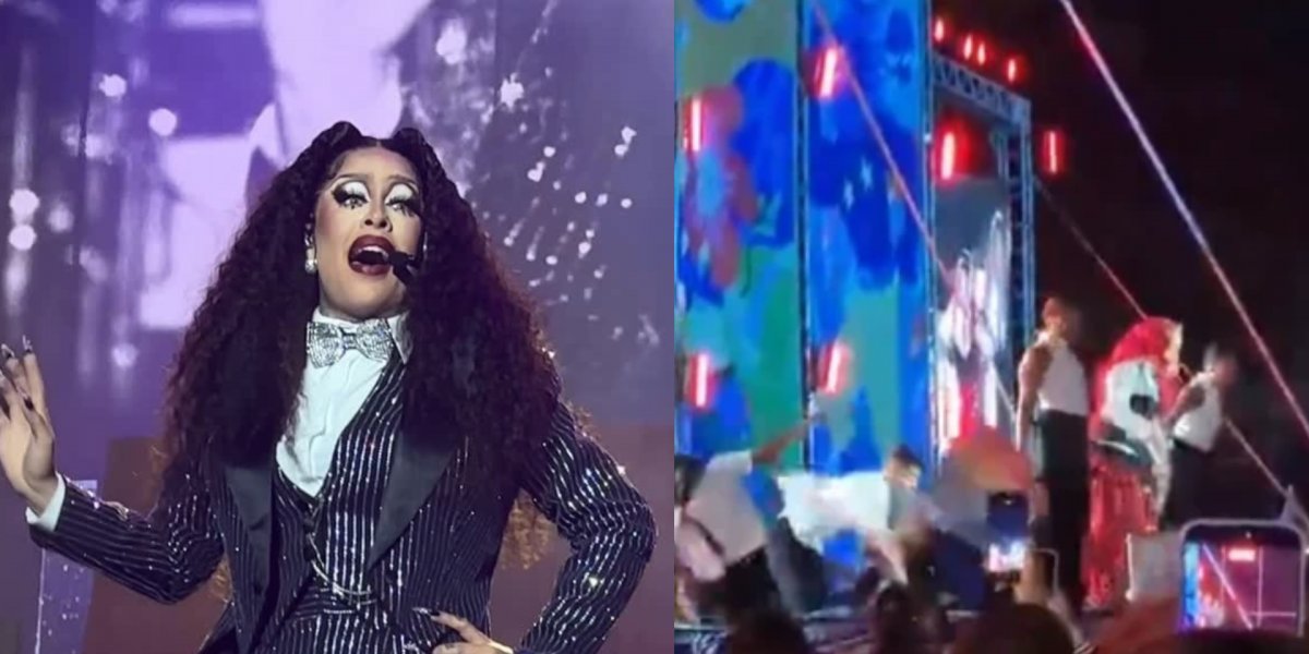 Parte de palco desaba durante show de Gloria Groove e dois bailarinos caem em buraco
