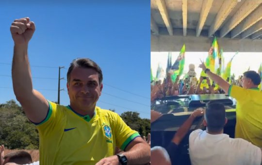 Flávio Bolsonaro desembarca no RN para agenda de campanha com motocarreata e comício